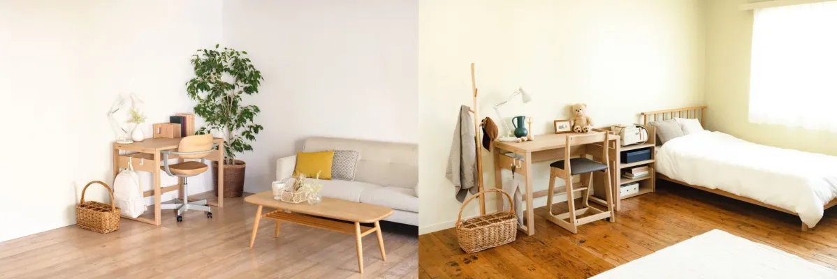 Crettaシリーズのデスクがリビングと子供部屋に設置された様子