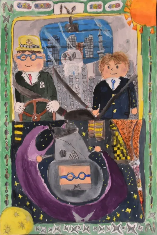 忍者のタクシー運転手の絵