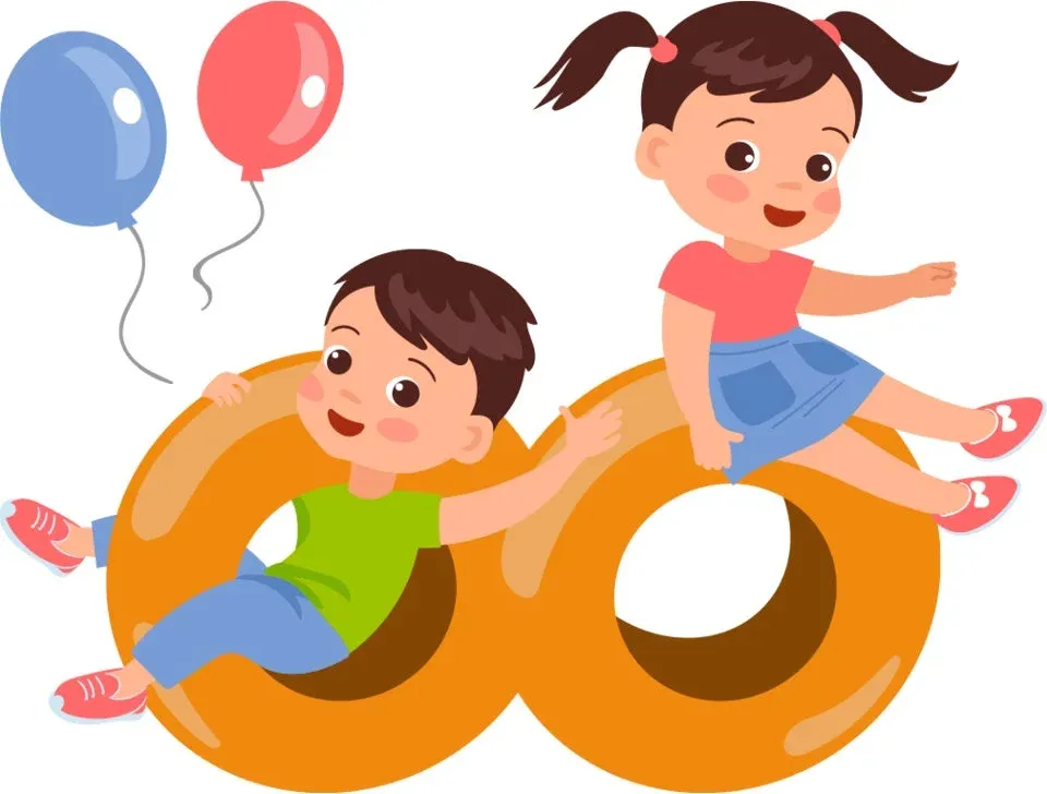 笑顔の子供たちと無限大マークのイラスト