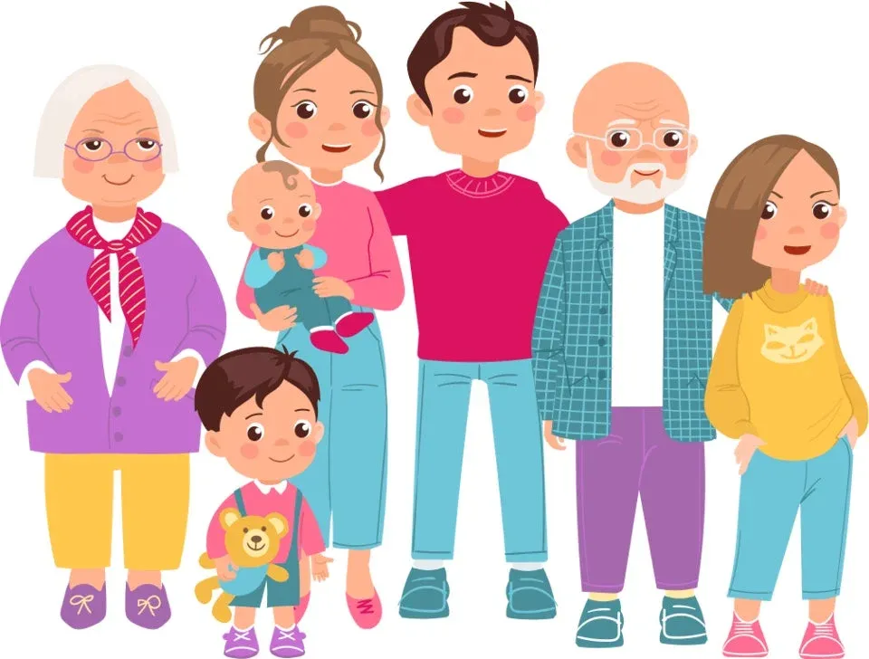 笑顔の大家族のイラスト