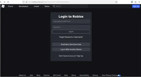 Robloxの偽ログインページ