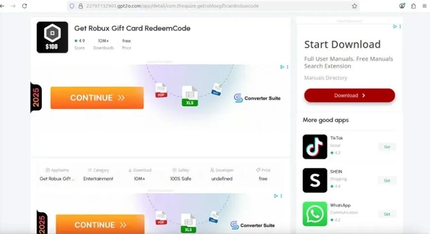 Robuxギフトカード詐欺サイト