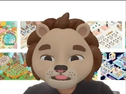 ライオンの顔のARフィルターをつけた人物が写っています。