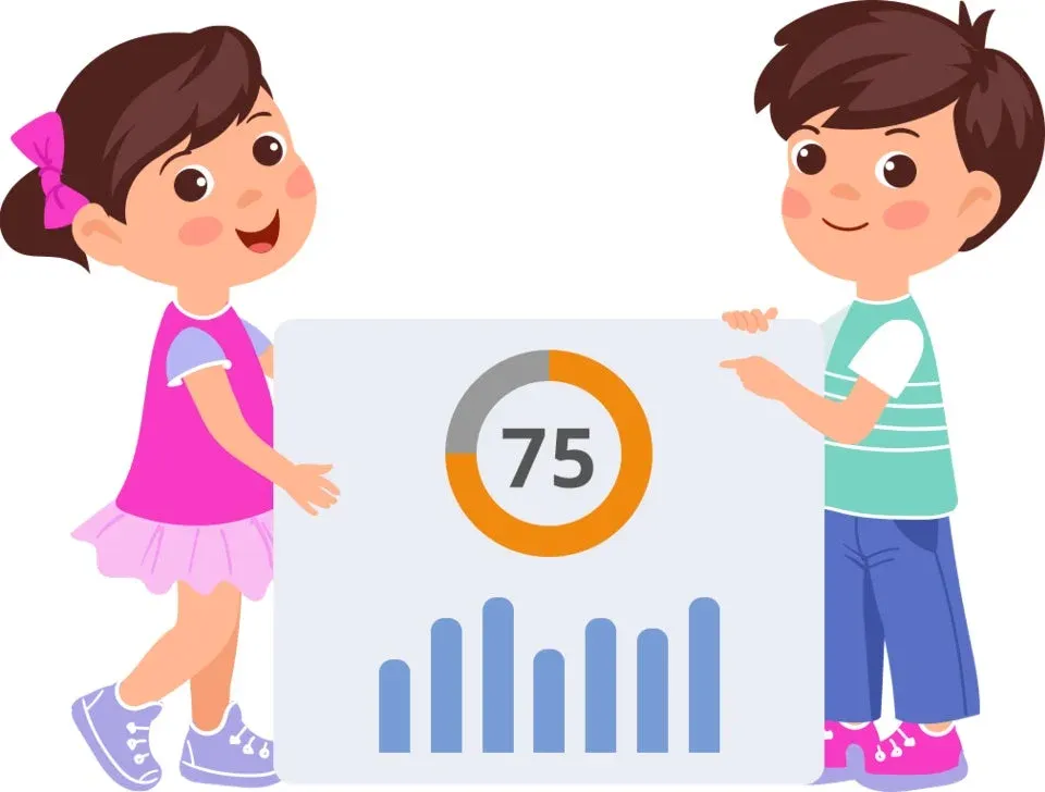 学習進捗グラフを持つ子供たちのイラスト