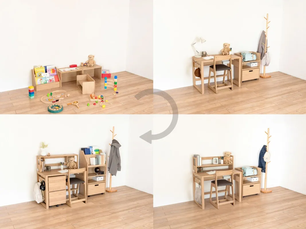 未就学児期のデスクが収納ラックに変わる様子