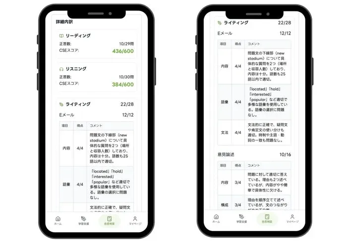 採点詳細内訳の画面