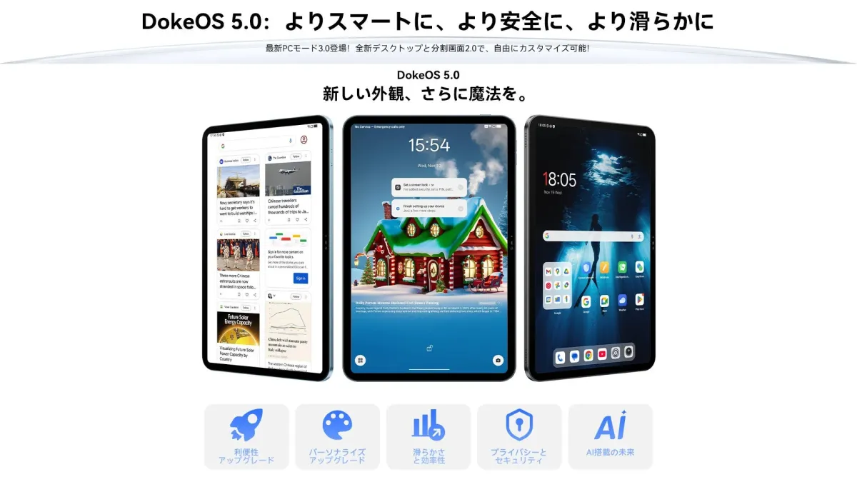 DokeOS 5.0とPCモード3.0の画面