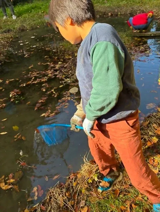 池で遊ぶ男の子