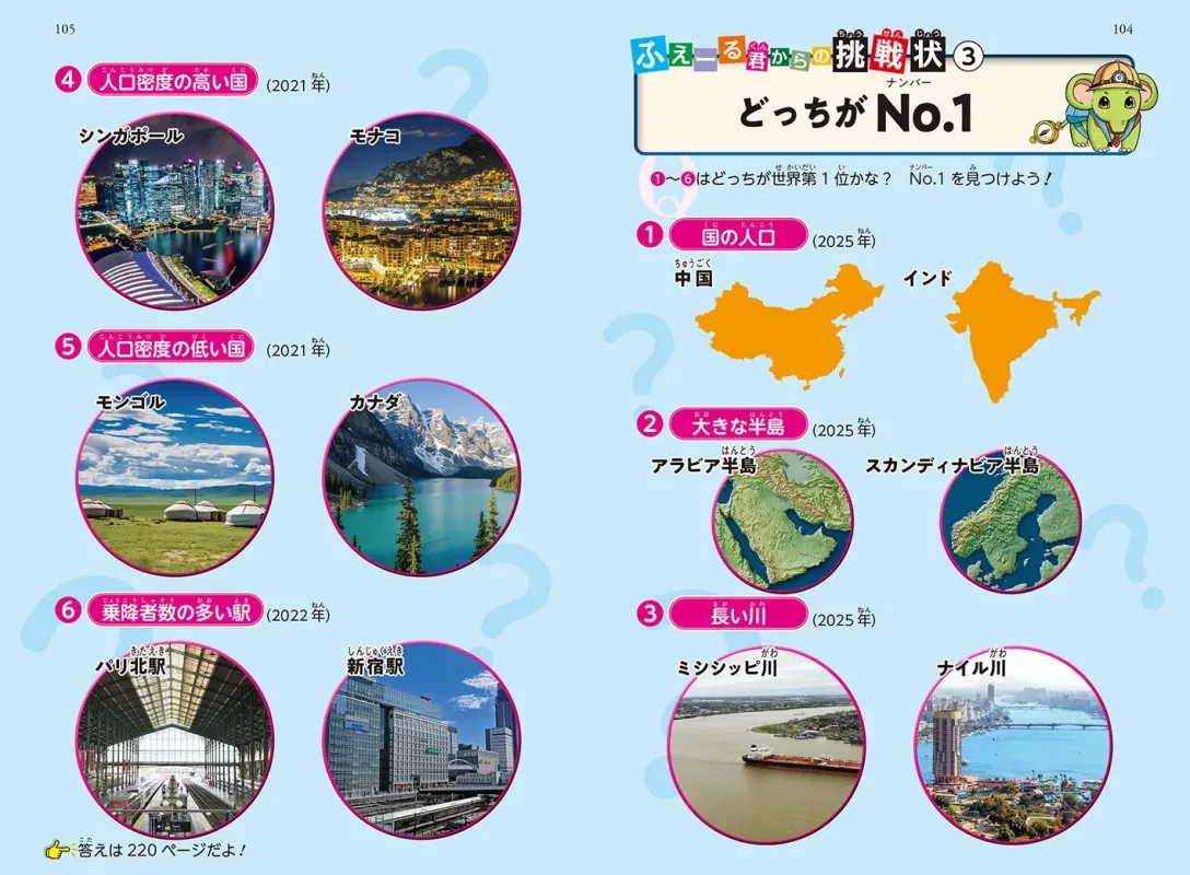 地理や統計に関するクイズ形式の問題