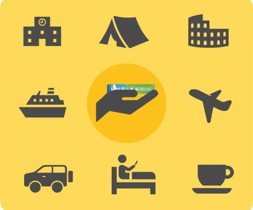 旅行やレジャーをイメージさせるアイコンとカード