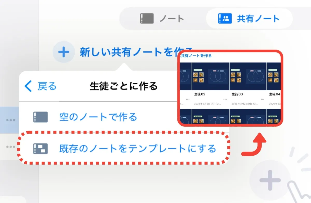 共有ノートのテンプレート機能