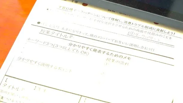 授業風景：生徒たちがワークシートに取り組む様子