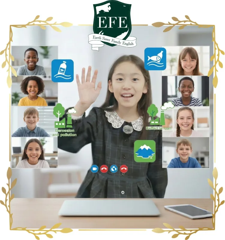 オンラインで英語の授業を受ける子供たち